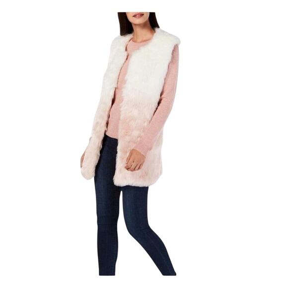 INC International Concepts Vest Women’s Size S/M Pink White Soft Faux-Fur Ombre - Picture 9 of 9